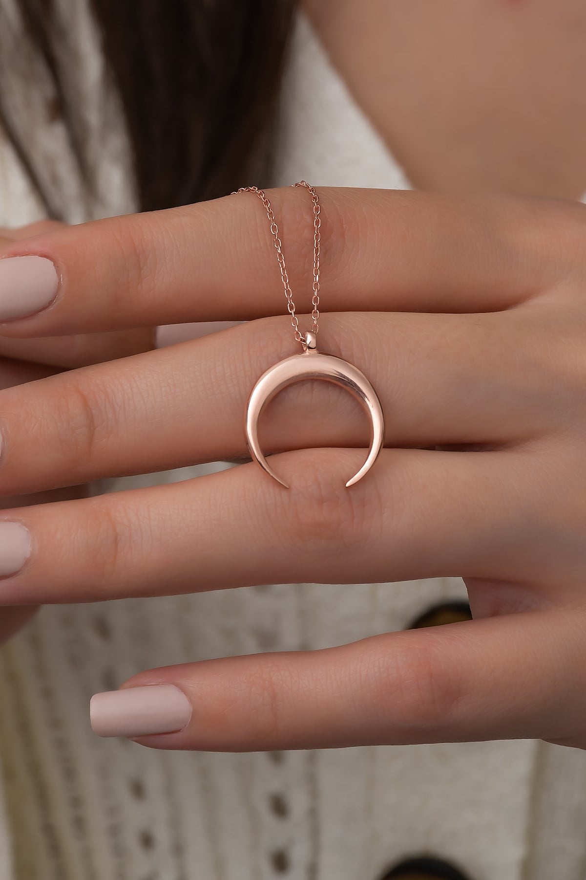 925 Ayar Ters Hilal Kolye Bayan Gümüş Kolye