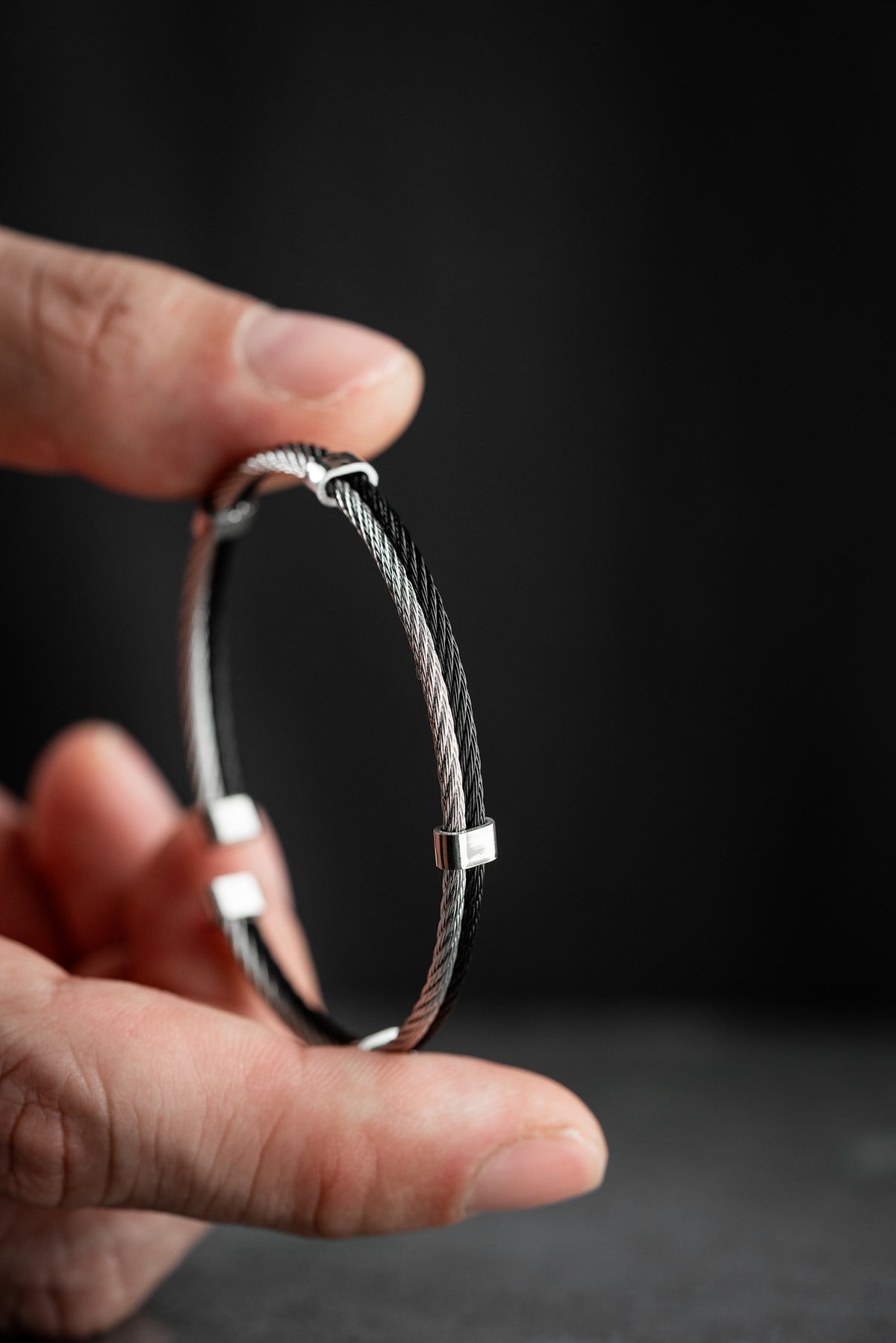 Kelepçe Model 4 mm Çift Renk Halat Tasarım Erkek Çelik Bileklik