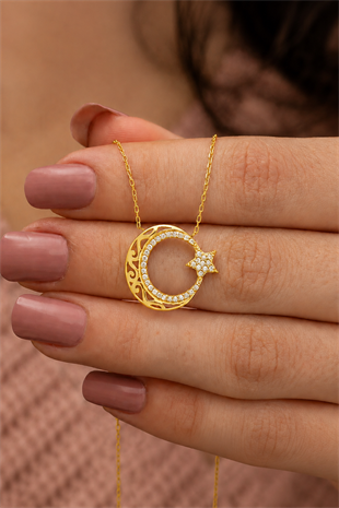 925 Ayar Gold Ayyıldız Gümüş Kolye