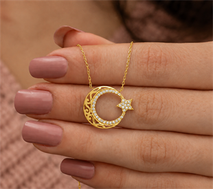 925 Ayar Gold Ayyıldız Gümüş Kolye