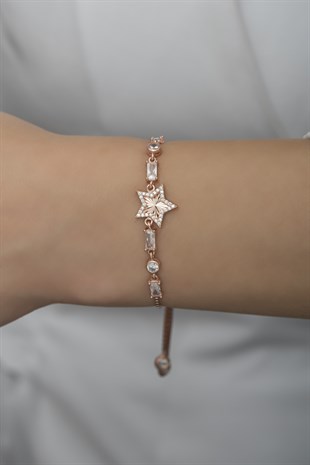 925 Ayar Gümüş Asansörlü Baget Taşlı Rose Yıldız Bileklik