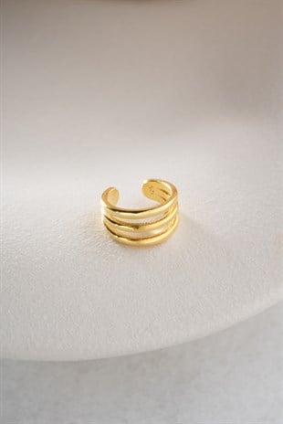 925 Ayar Gümüş Gold Kaplama 3 Sıra Sade Model Kıkırdak Küpe