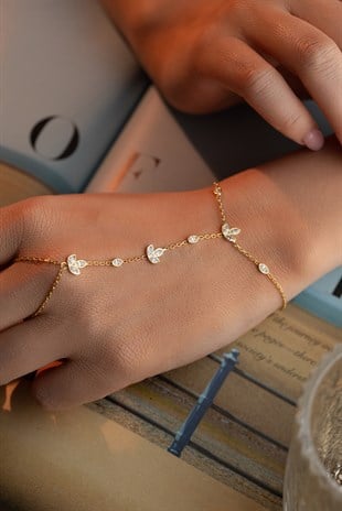 925 Ayar Gümüş Gold Kaplama 3'Lü Lotus Çiçeği Model Şahmeran Bileklik 