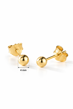 925 Ayar Gümüş Gold Kaplama 4 mm Minimal Top Küpe