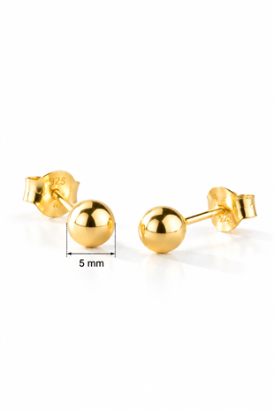 925 Ayar Gümüş Gold Kaplama 5 mm Minimal Top Küpe