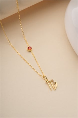 925 Ayar Gümüş Gold Kaplama Ay Taşı Başak Burcu Kolye