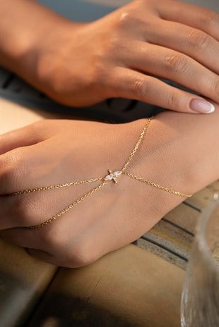 925 Ayar Gümüş Gold Kaplama Çift Damla Taşlı Model Şahmeran Bileklik 