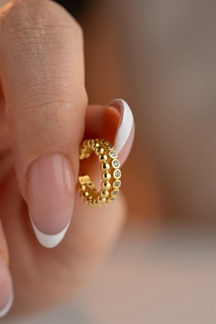 925 Ayar Gümüş Gold Kaplama Çift Sıra Tasarım Kıkırdak Küpe