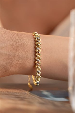 925 Ayar Gümüş Gold Kaplama Dorika Toplu Balık sırtı Model Bileklik