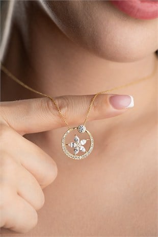 925 Ayar Gümüş Gold Kaplama Eşsiz Tasarım Lotus Çiçeği Kolye