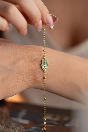 925 Ayar Gümüş Gold Kaplama Fatma Ana Toplu Zincir Bileklik