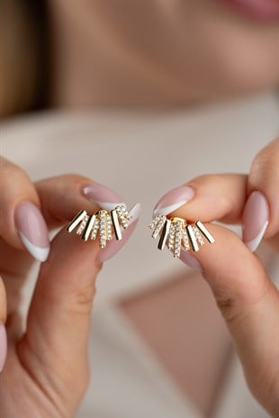 925 Ayar Gümüş Gold Kaplama Güneş Işını Model Küpe