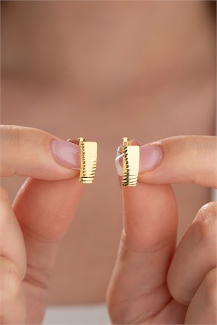 925 Ayar Gümüş Gold Kaplama İnce Çizgili Kalemli Küpe