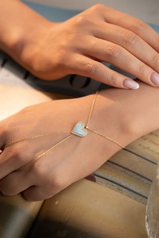 925 Ayar Gümüş Gold Kaplama Mavi Mineli Kalp Şahmeran Bileklik 