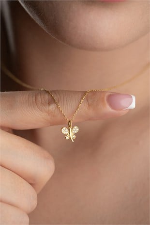 925 Ayar Gümüş Gold Kaplama Minik Yusufçuk Kolye