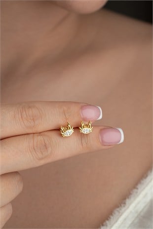 925 Ayar Gümüş Gold Kaplama Minimal Yengeç Küpe