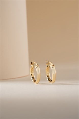 925 Ayar Gümüş Gold Kaplama Oval 15 mm Şarnel Halka Küpe
