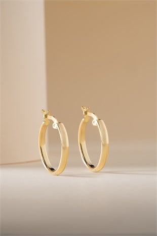 925 Ayar Gümüş Gold Kaplama Oval 20 mm Şarnel Halka Küpe