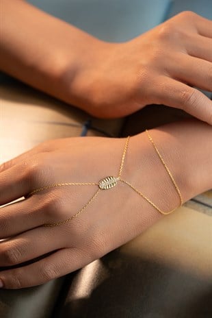 925 Ayar Gümüş Gold Kaplama Yaprak Model Şahmeran Bileklik 