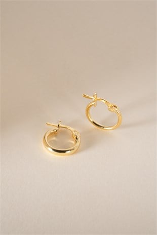 925 Ayar Gümüş Gold Kaplama Yuvarlak Minimal 15 mm Şarnel Halka Küpe