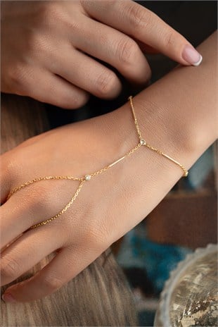 925 Ayar Gümüş Gold Kaplama Zirkon Taşlı Çucuk Tasarım Şahmeran Bileklik