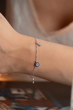 925 Ayar Gümüş Rodyum Kaplama 5 Figürlü Şans Bileklik