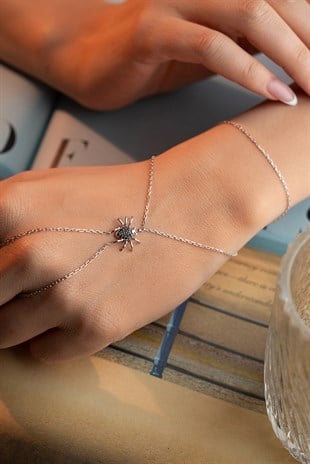 925 Ayar Gümüş Rodyum Kaplama Örümcek Model Şahmeran Bileklik 