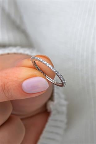 925 Ayar Gümüş Rodyum Kaplama Tek Sıra Tamtur Yüzük Yüzük