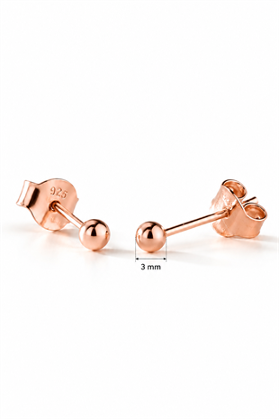 925 Ayar Gümüş Rose Kaplama 3 mm Minimal Top Küpe