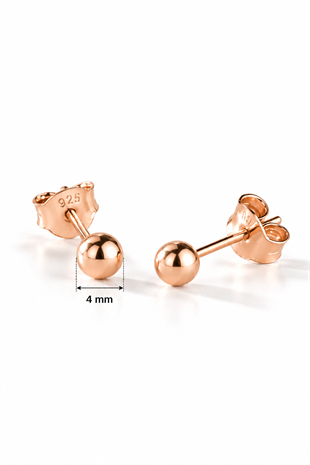 925 Ayar Gümüş Rose Kaplama 4 mm Minimal Top Küpe