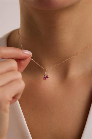925 Ayar Gümüş Rose Kaplama Minimal Kiraz Kolye