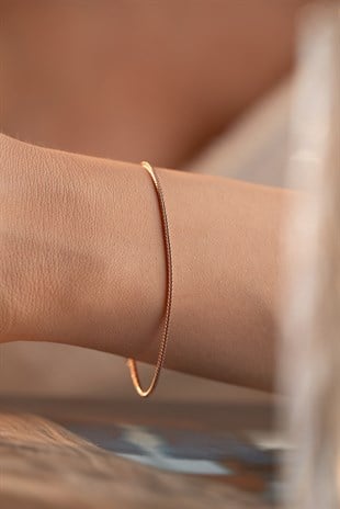 925 Ayar Gümüş Rose Kaplama Tilki Kuyruğu Zincir Model Bileklik