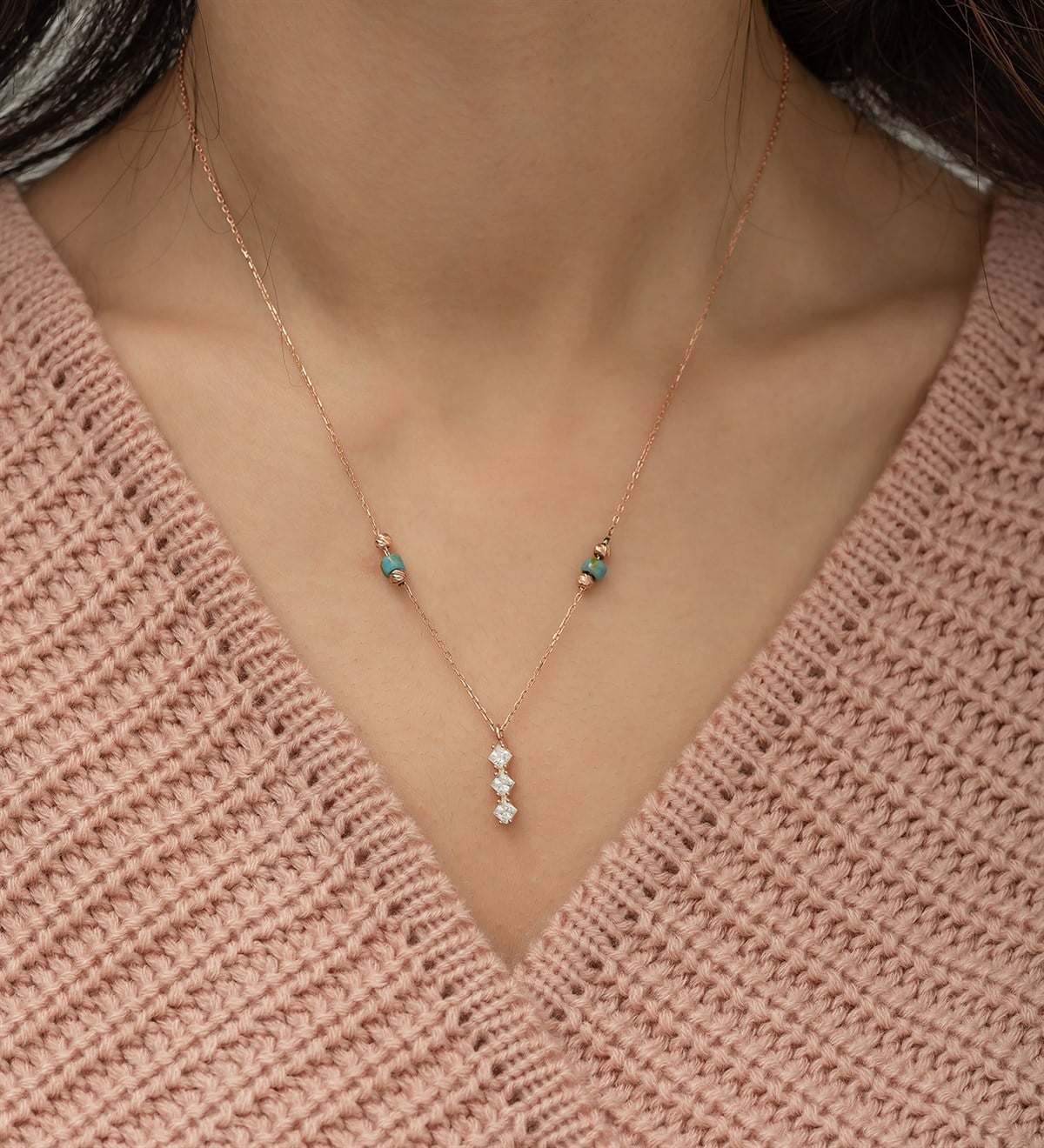 925 Ayar 3 Taş Tasarım Kadın Gümüş Kolye