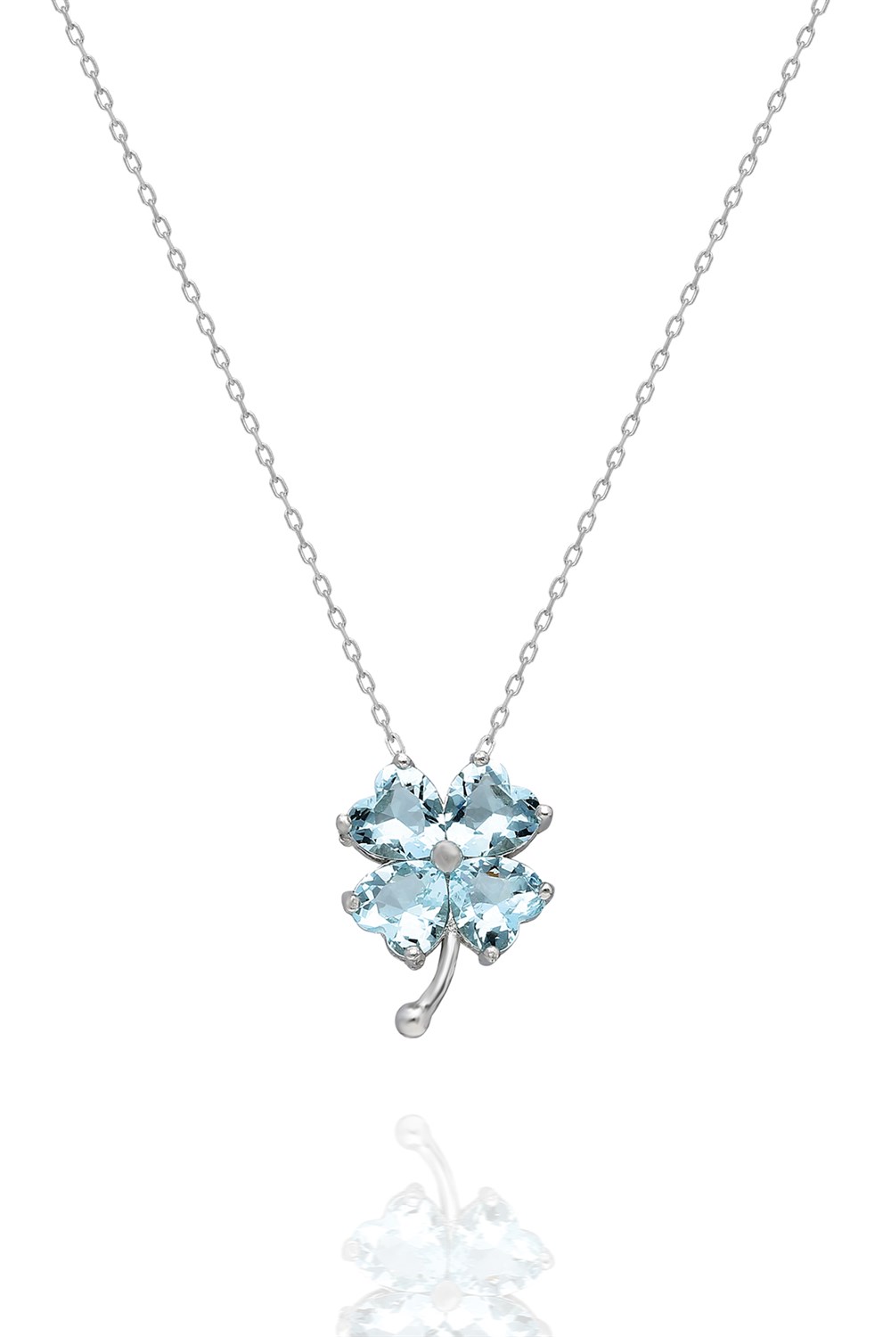 925 Ayar Aquamarin Taşlı Yonca Kolye Kadın Gümüş Kolye 