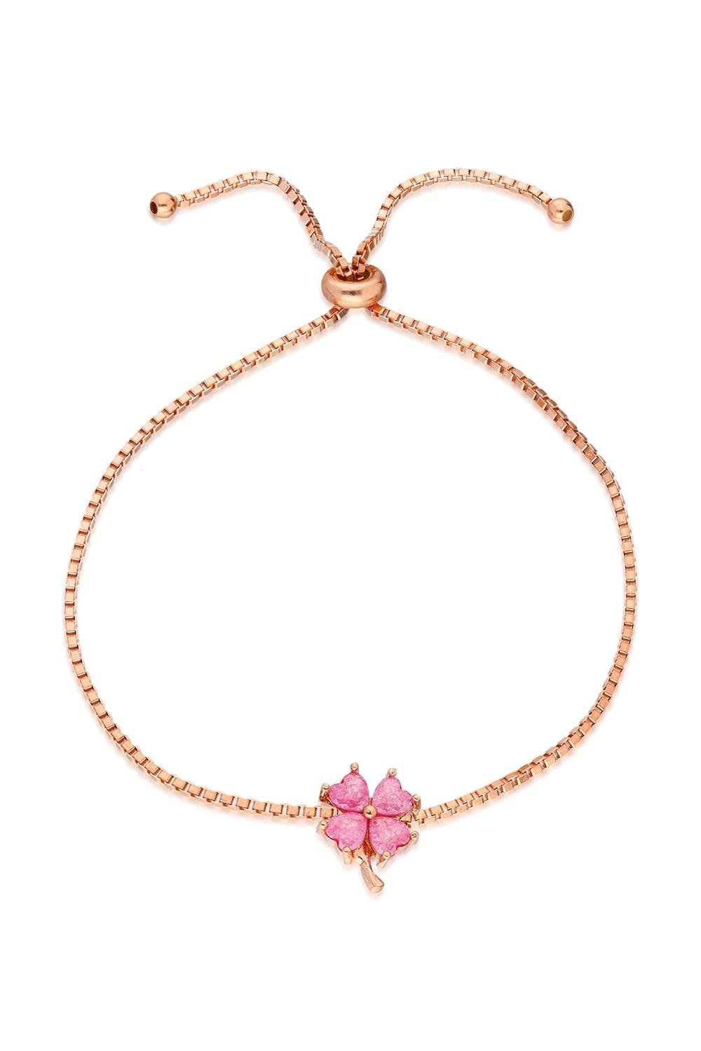 925 Ayar Asansörlü Pembe Yonca Bileklik Kadın Gümüş Bileklik 