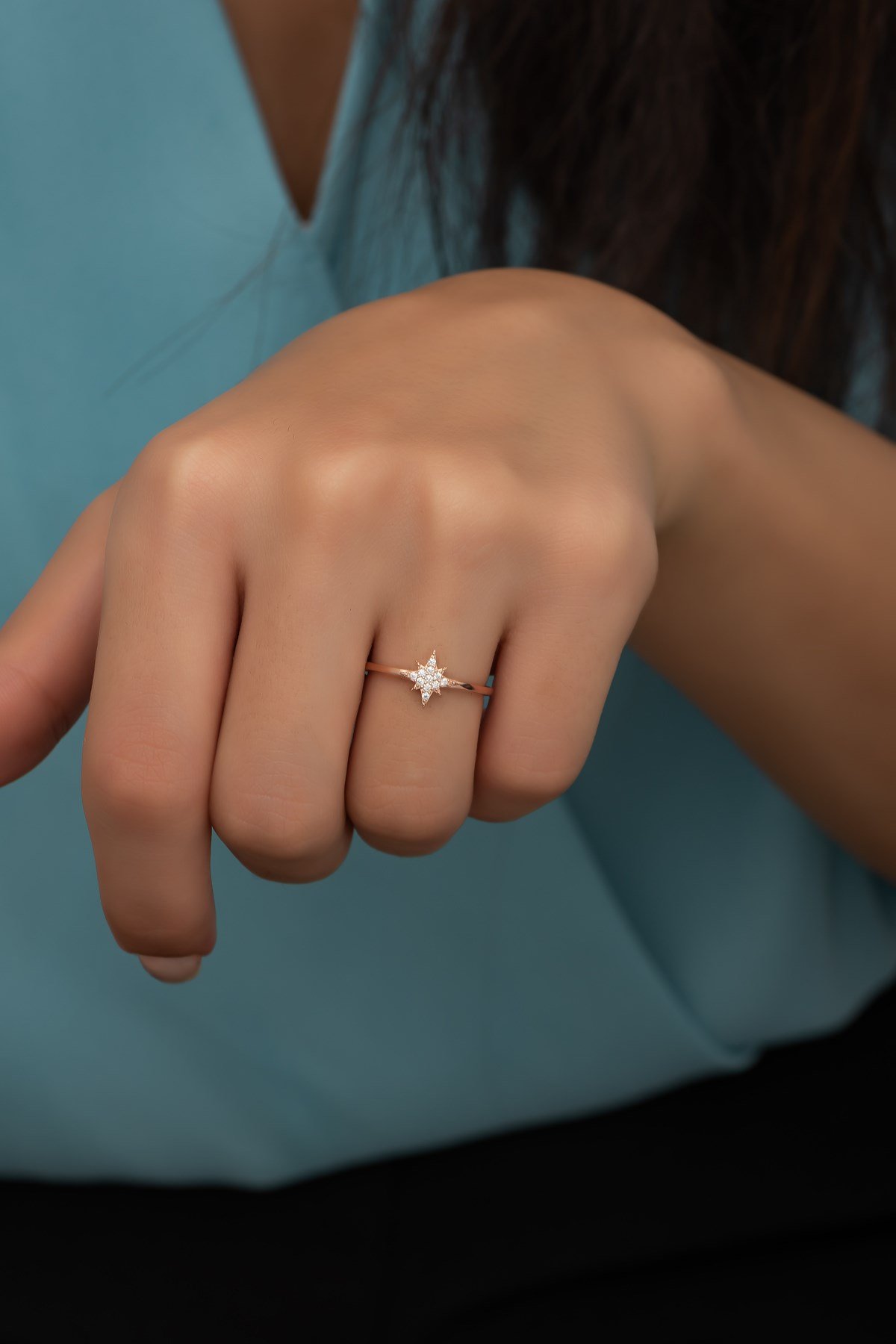 925 Ayar Ayarlanabilir Minimal Kutup Yıldızı Gümüş Yüzük