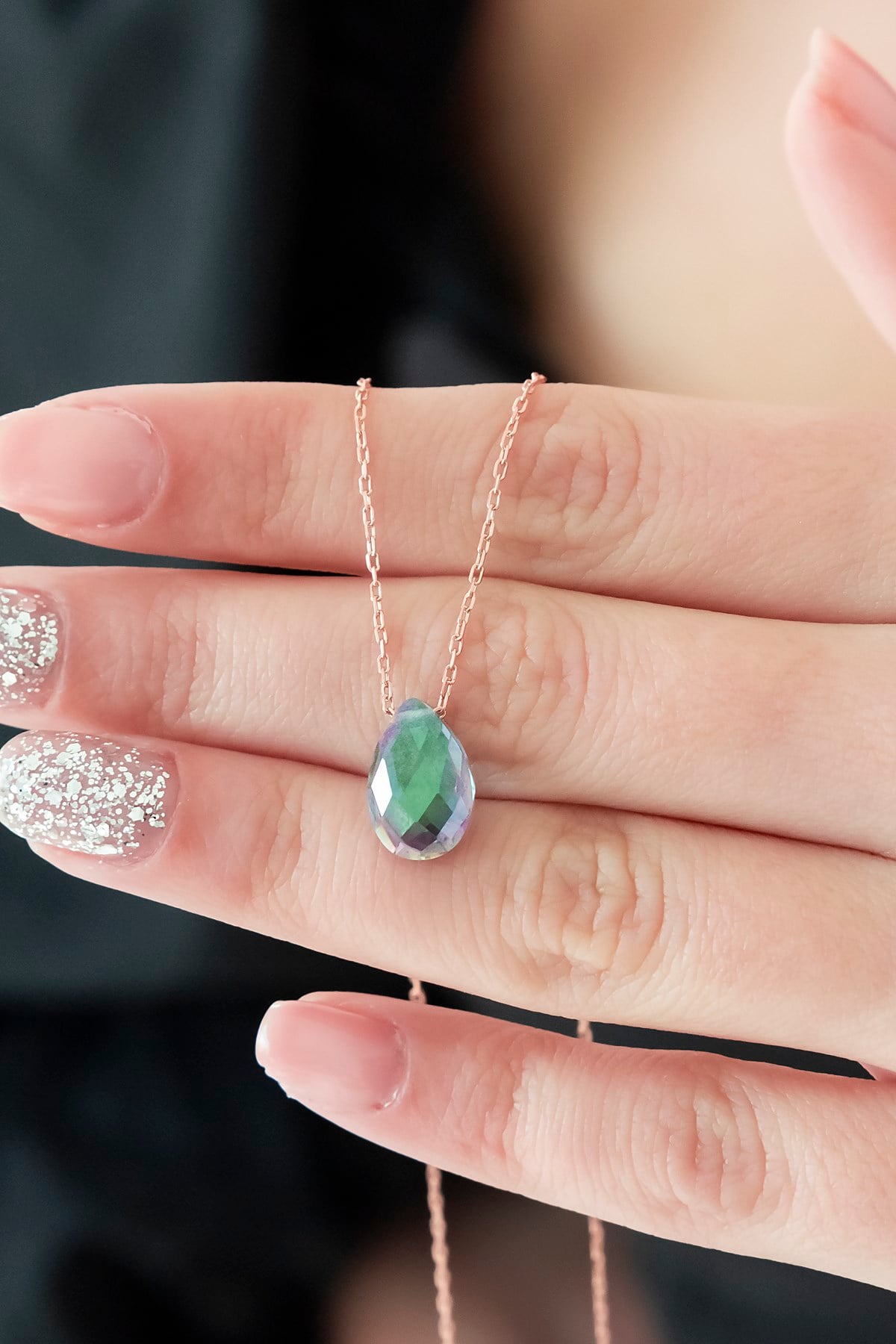 925 Ayar Damla Mistik Topaz Taşlı Kadın Gümüş Kolye