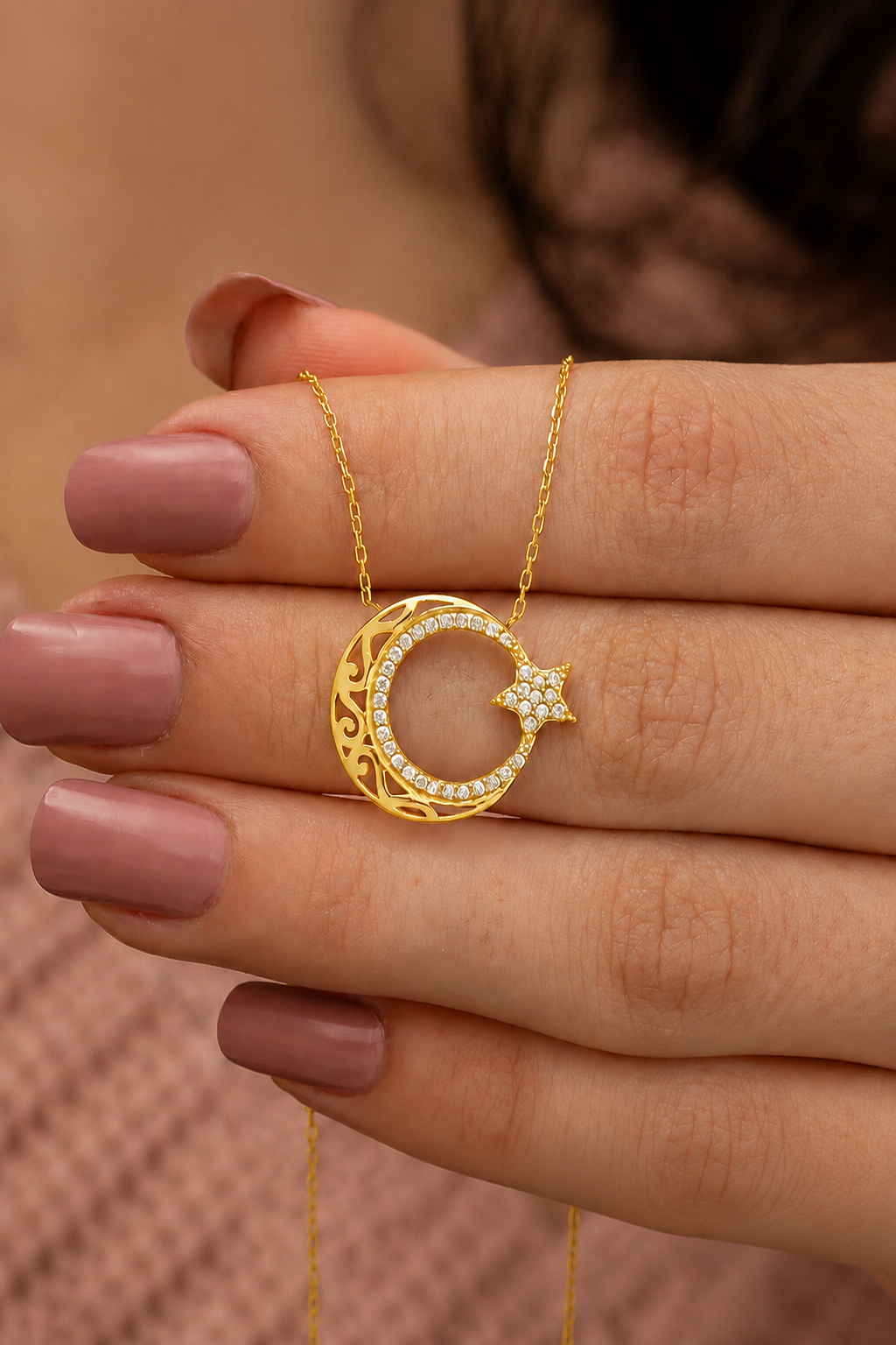 925 Ayar Gold Ayyıldız Gümüş Kolye