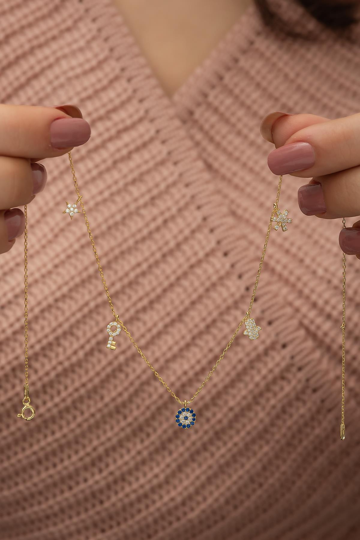 925 Ayar Gold Şans Kolyesi Kadın Gümüş Kolye