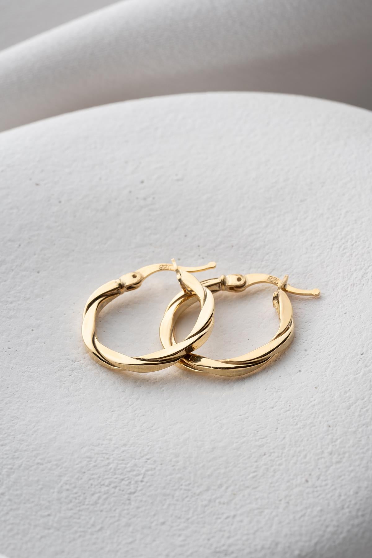 925 Ayar Gümüş 20 mm Gold Kaplama Burgu Model Şarnel Küpe