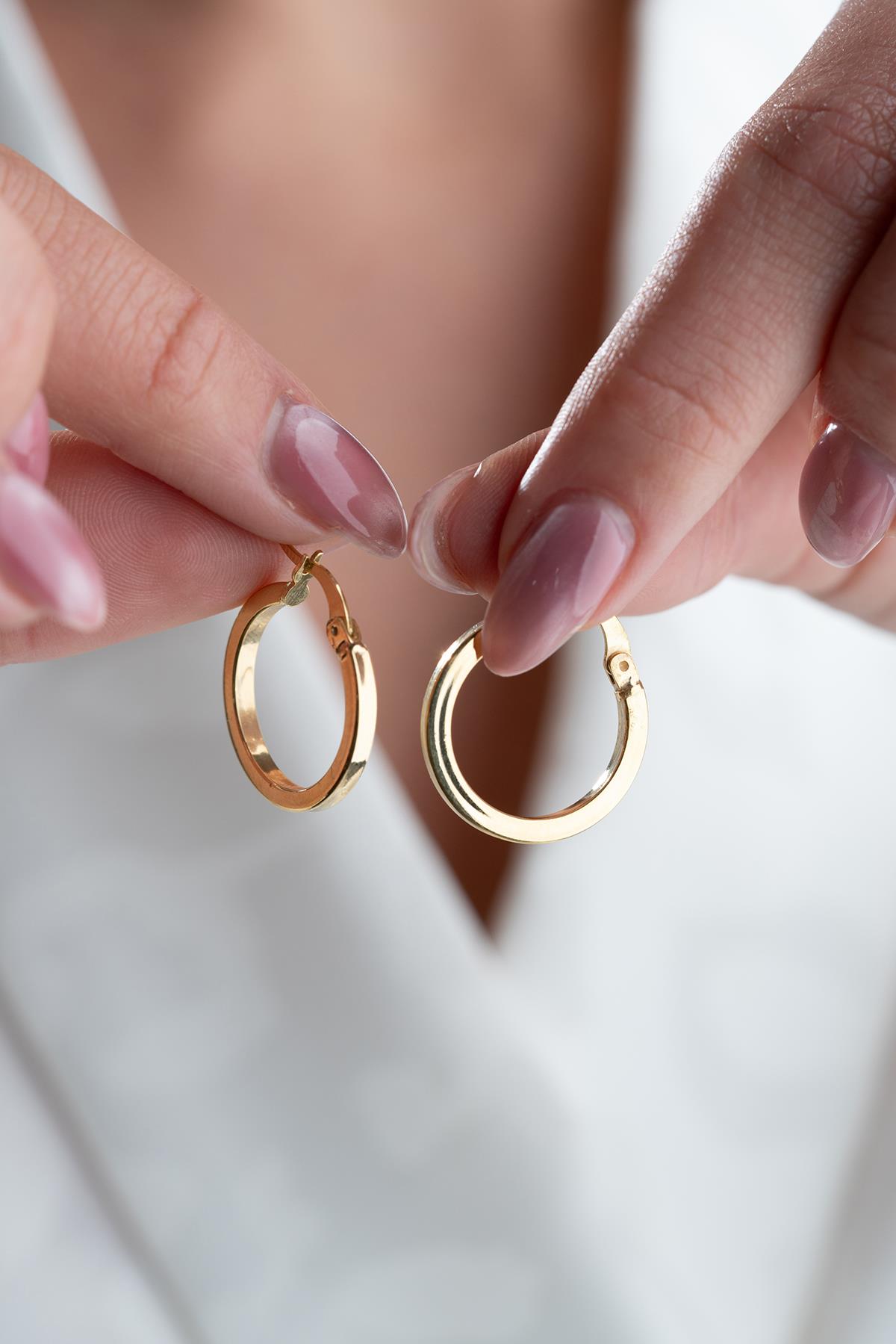 925 Ayar Gümüş 20 Mm Halka Gold Kaplama Şarnel Küpe