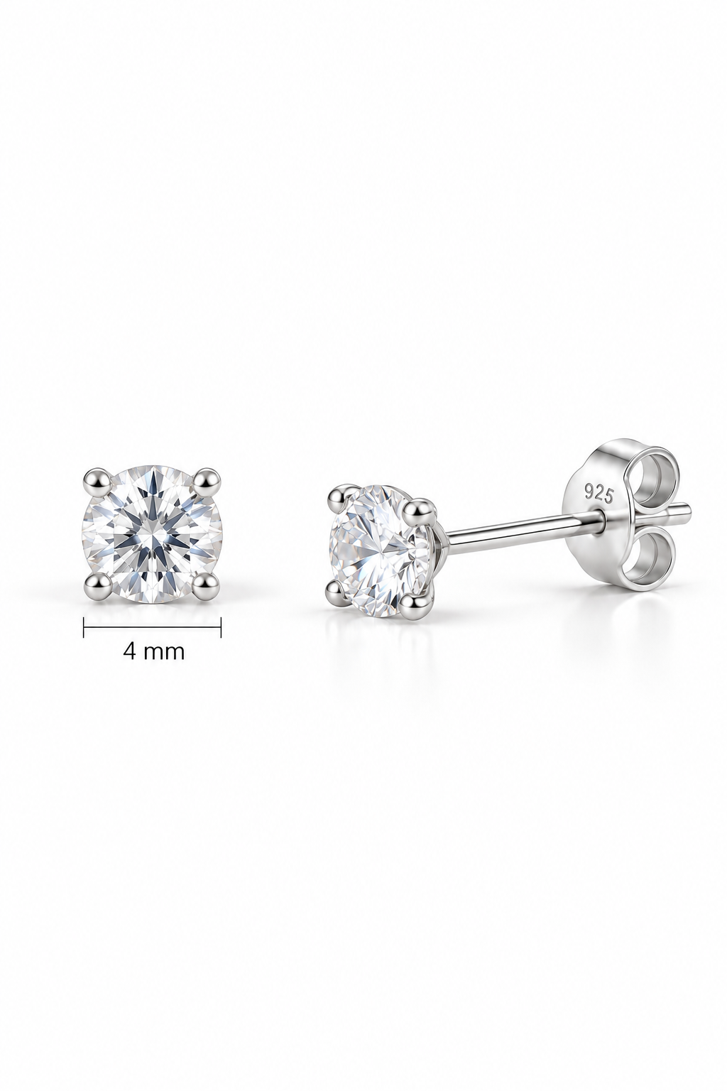 925 Ayar Gümüş 4 mm Yuvarlak Star Kesim Minimal Tektaş Küpe