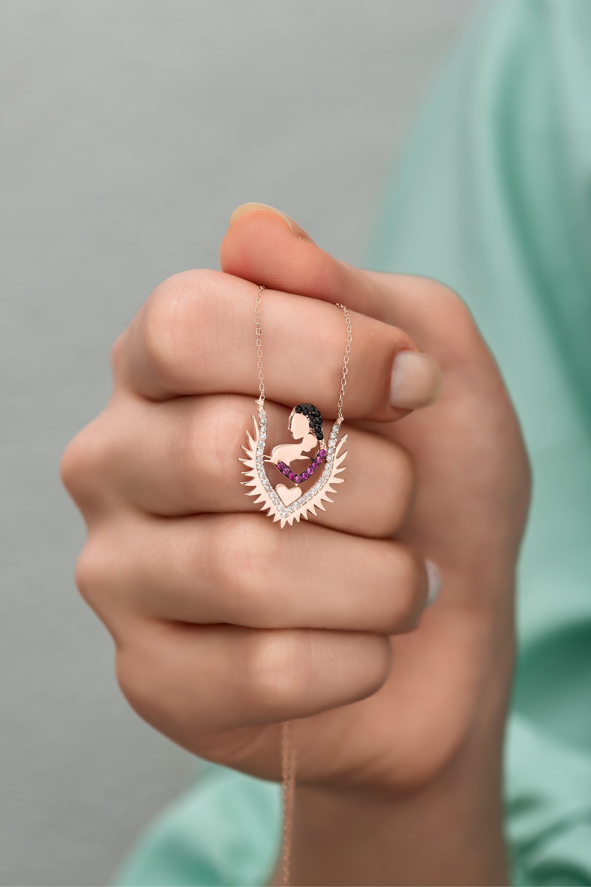 925 Ayar Gümüş Anne Ve Bebek Model Kolye