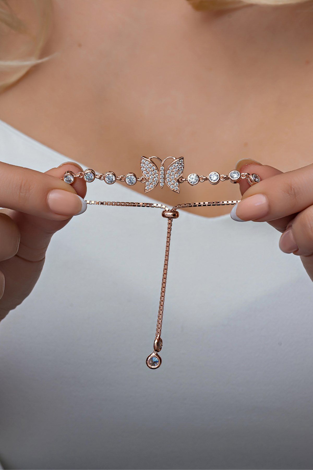 925 Ayar Gümüş Ayarlanabilir Asansörlü Kelebek Detaylı Bileklik