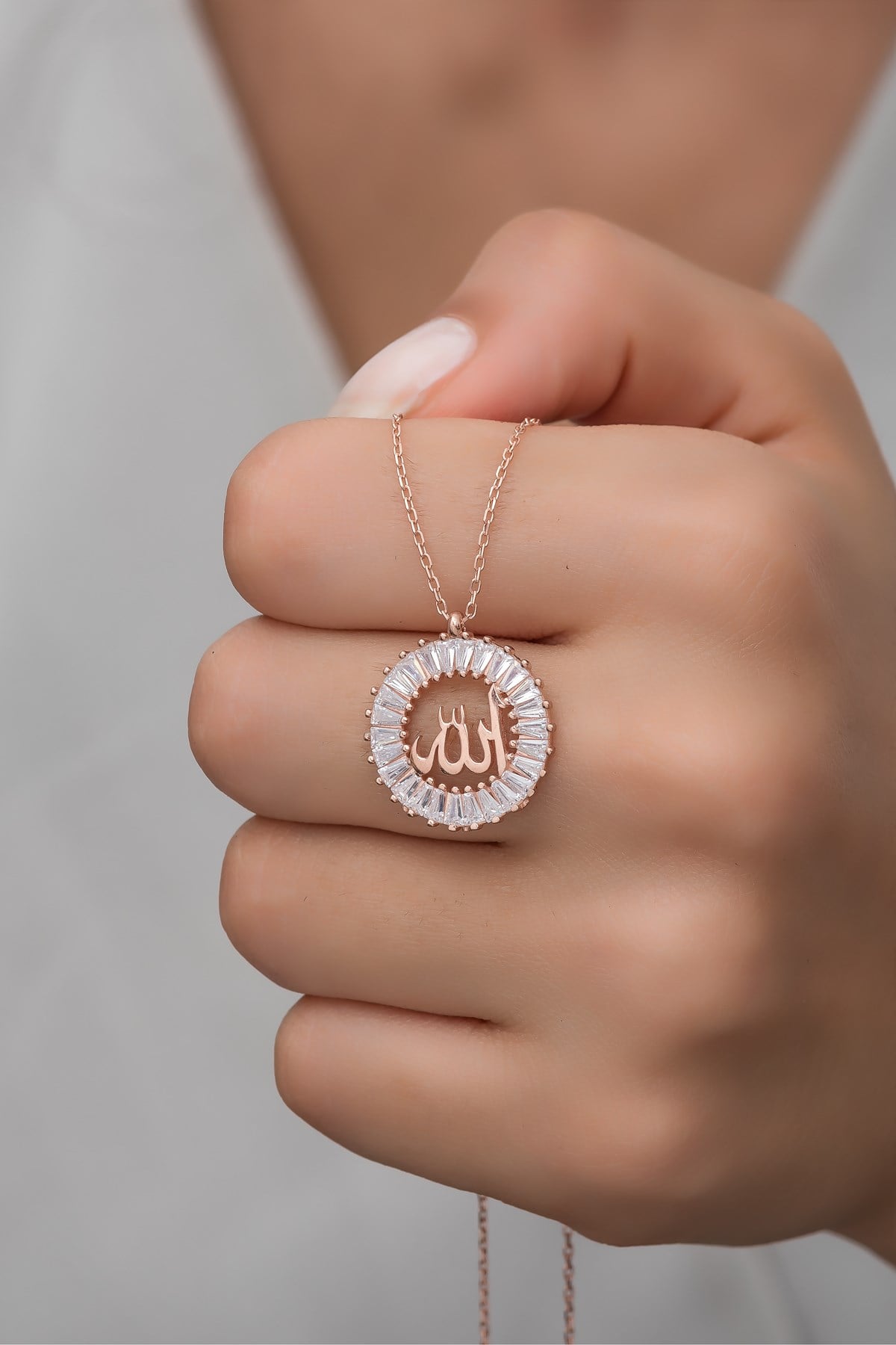 925 Ayar Gümüş Baget Taşlı Allah Lafzı Kolye