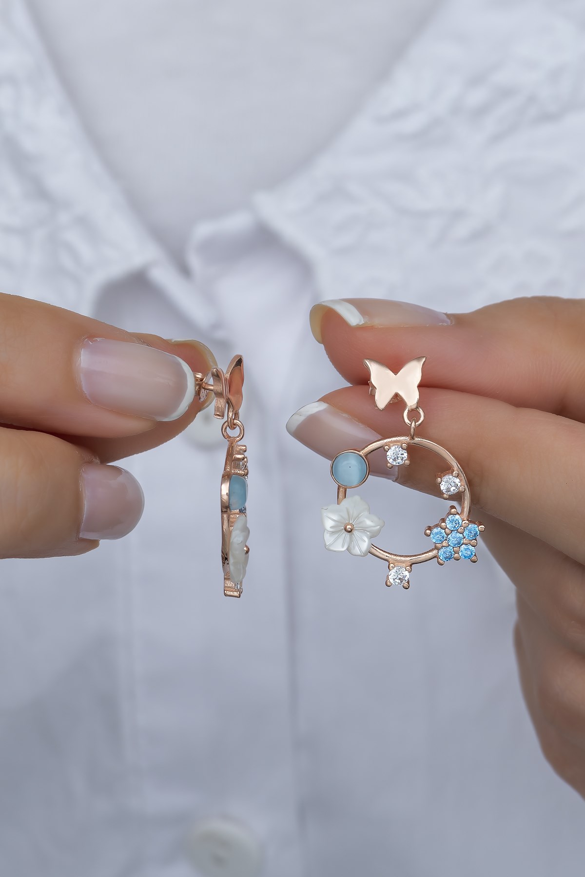 925 Ayar Gümüş Bahar Çiçekleri Manolya Çiçeği Küpe