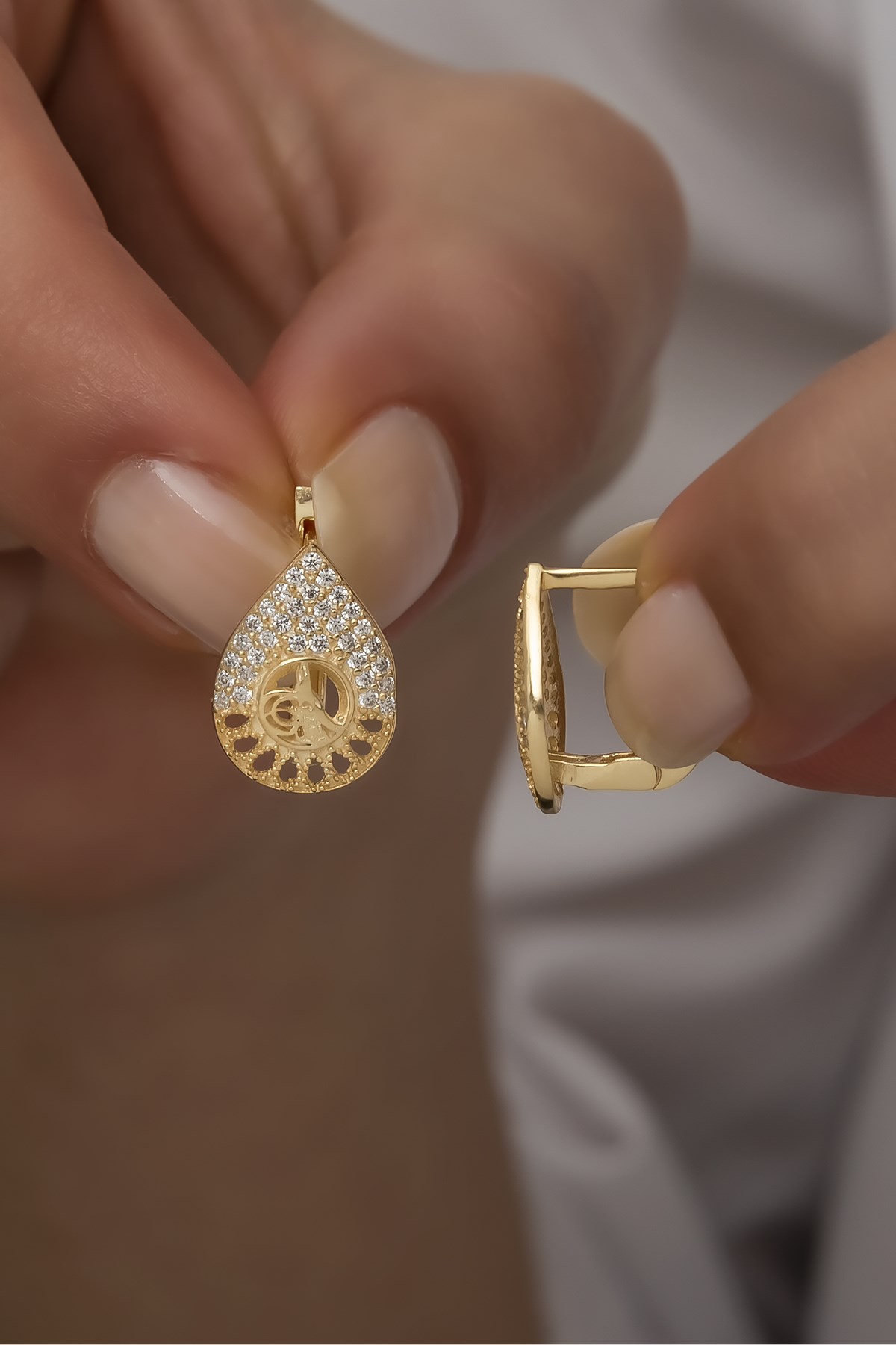 925 Ayar Gümüş Damla Model Tuğralı Küpe