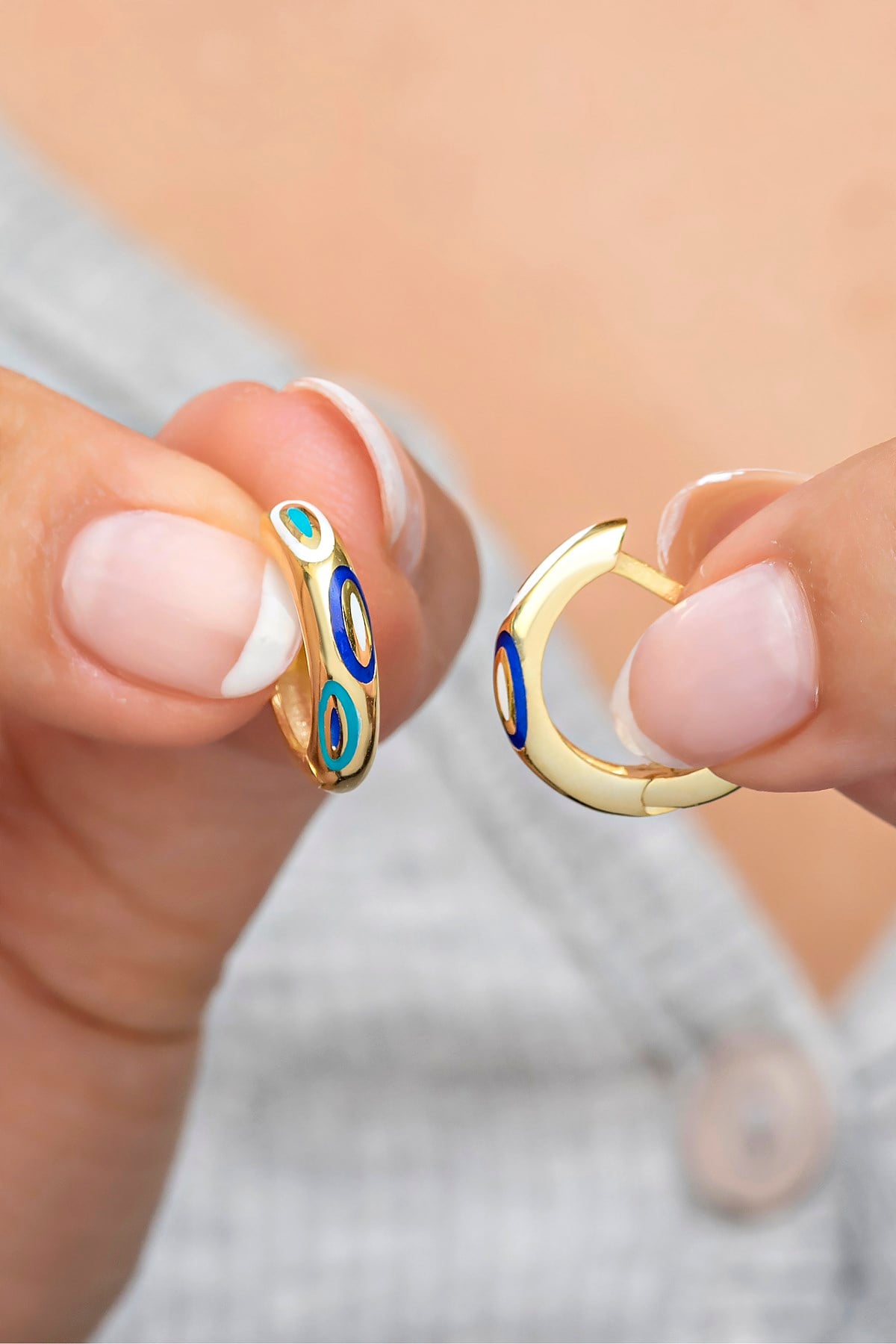 925 Ayar Gümüş Gold 15 mm Lazer Mineli Halka Küpe