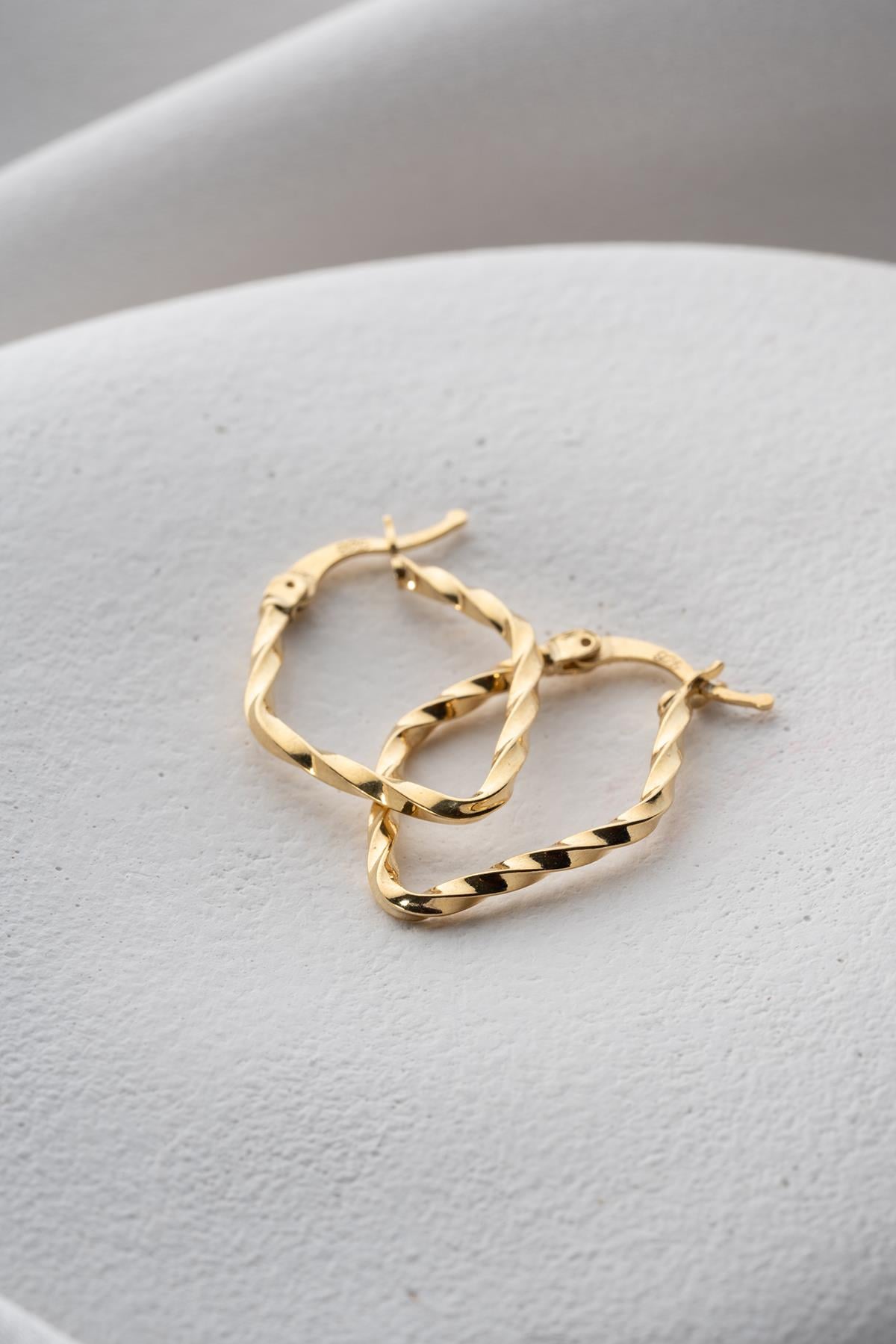 925 Ayar Gümüş Gold Burgu Model Şarnel Küpe
