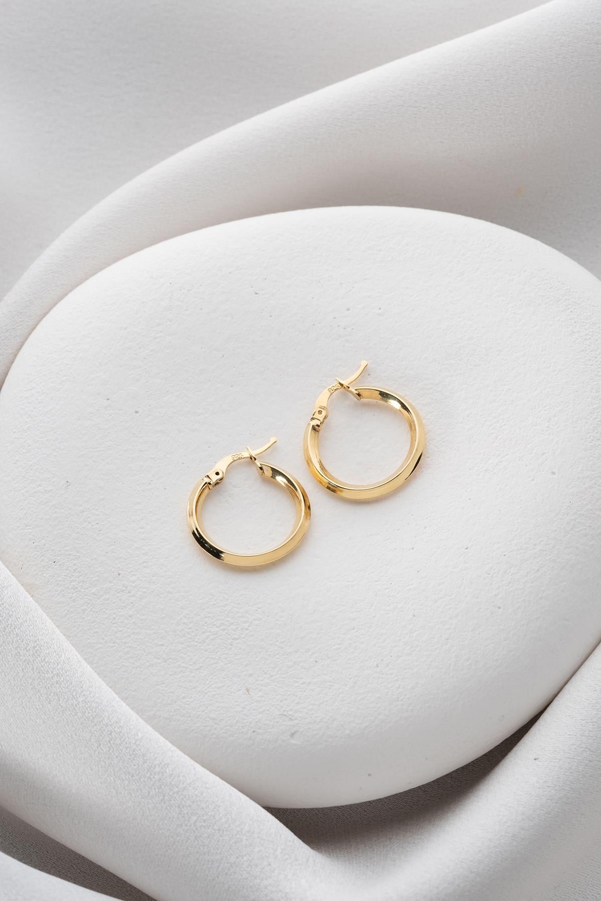925 Ayar Gümüş Gold Halka Model Şarnel Küpe